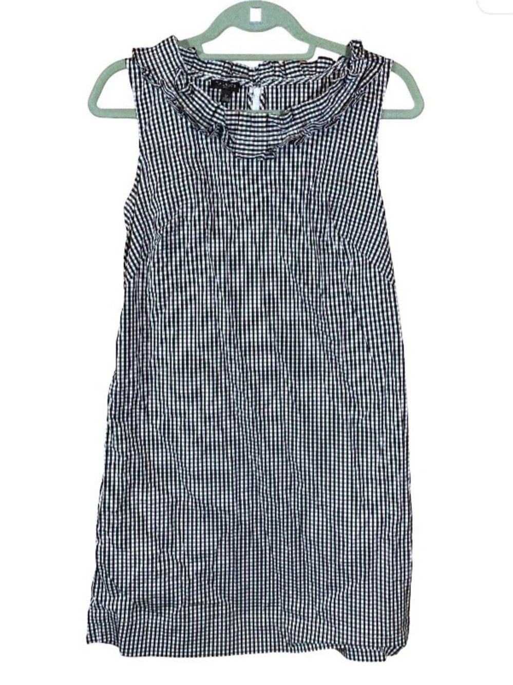 Talbots gingham pleated black and white cotton blend sleeveless shift dress 10 P